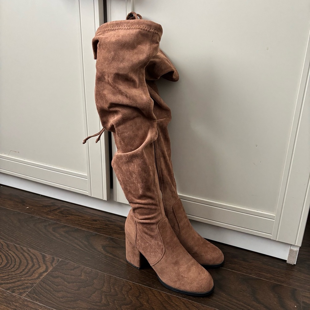 Women’s Over-the-Knee Suede Block Heel Boots - Brown